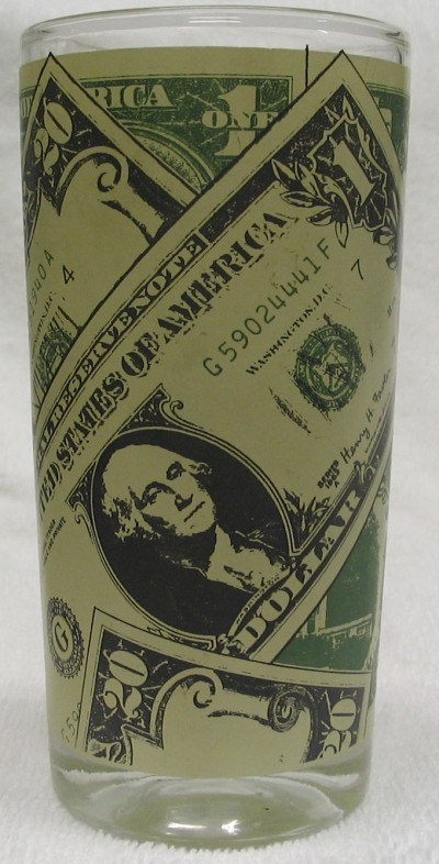 USA Multi-Dollar Bill Glass Cup