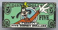 USA 5 Dollar Bill Disney Pin