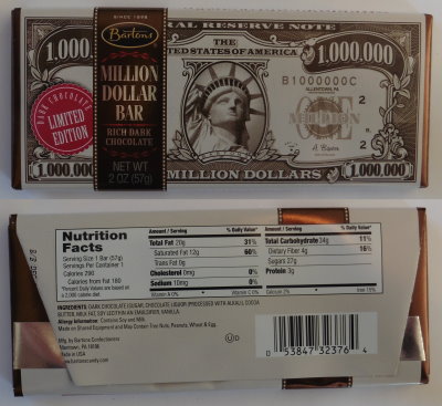 USA $1 million bill on chocolate bar