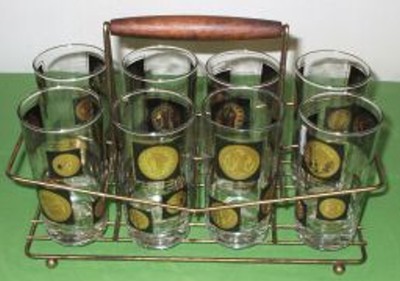 World Coin Images on Drinking Glasses