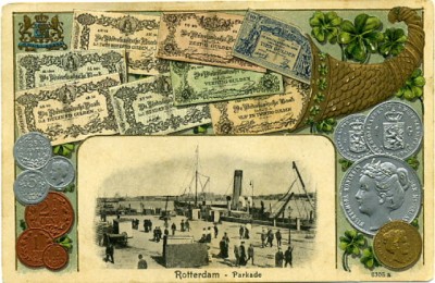 Rotterdam Netherlands Coins and Bills Postcard