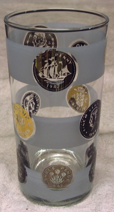 World Coins Glass Cup