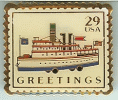 USA 29-cent Steam Boat Greetings Postage Stamp Pin