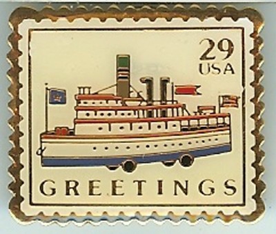 USA 29-cent Steam Boat Greetings Postage Stamp Pin