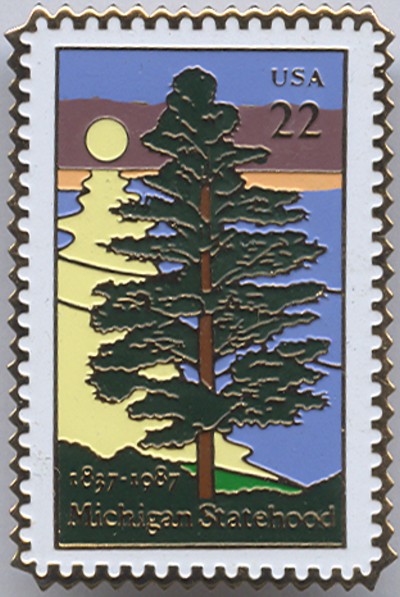 USA 22c Michigan Statehood Postage Stamp Pin