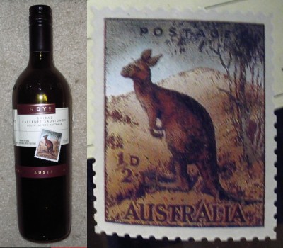 Australia 1/2-penny Postage Stamp on Wine Bottle